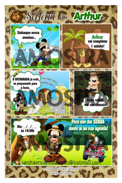 Convite Gibi Mickey Safári